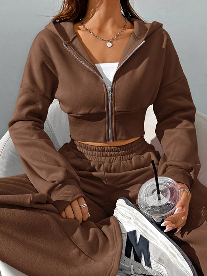 Women's Casual 2-Piece Polyester Hoodie and Sweatpants Set - ayq