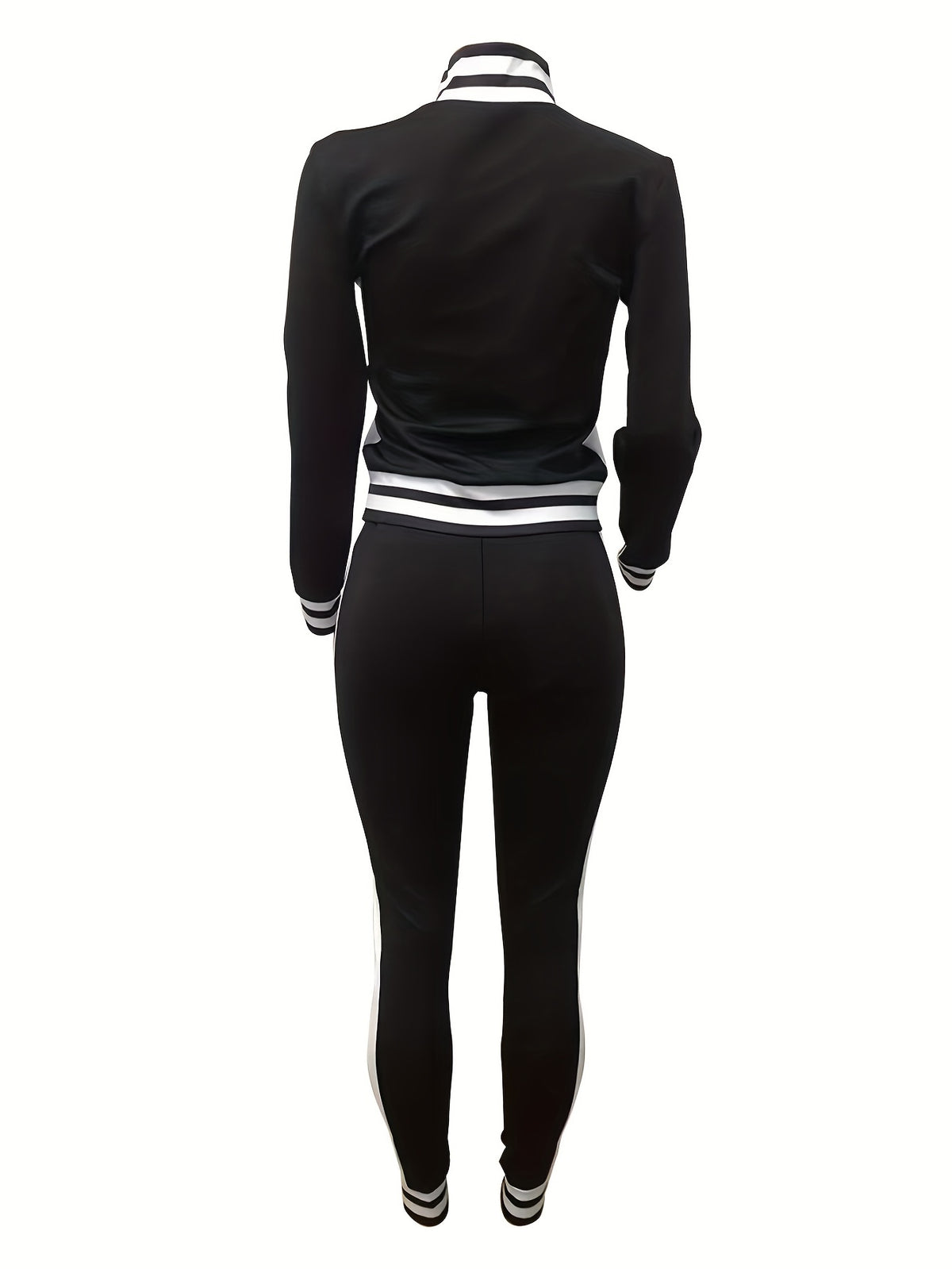Women's Casual Striped 2-Piece Set with Zip-Up Jacket & Pants - ayq