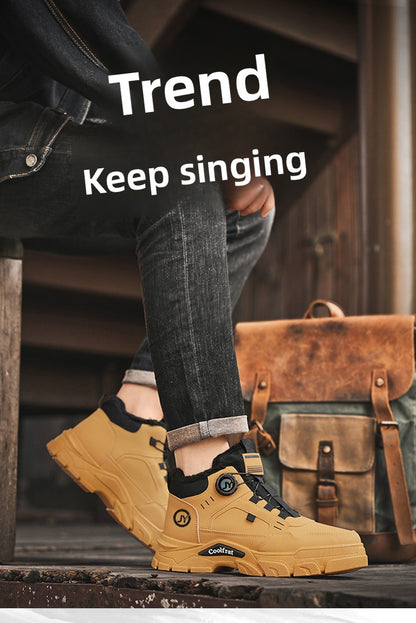 Men's New Winter Thickened -Lined Boots, Three Color Options, Comfortable and Warm, Easy On/Off with Knob Design, Suitable for Outdoor Snow, Hiking, and Mountaineering