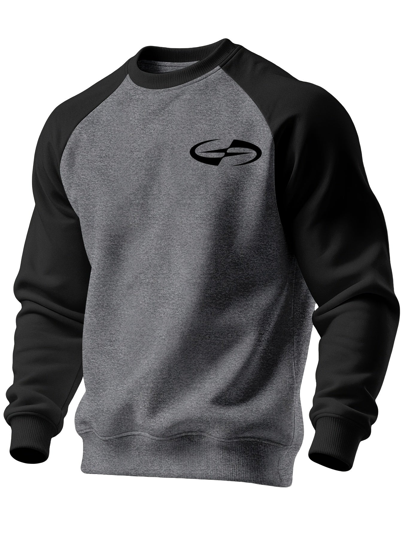 Men's Casual Crew Neck Black Print Sweatshirt for Spring/Fall