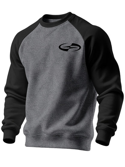 Men's Casual Crew Neck Black Print Sweatshirt for Spring/Fall