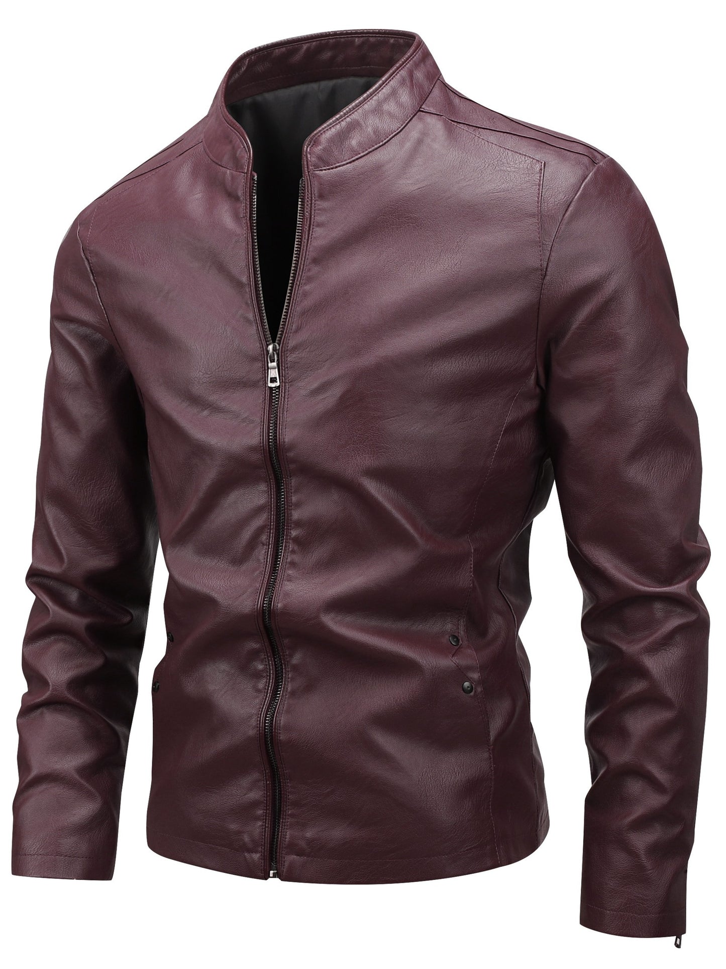 Men's Casual Baseball Collar PU Jacket with Zipper
