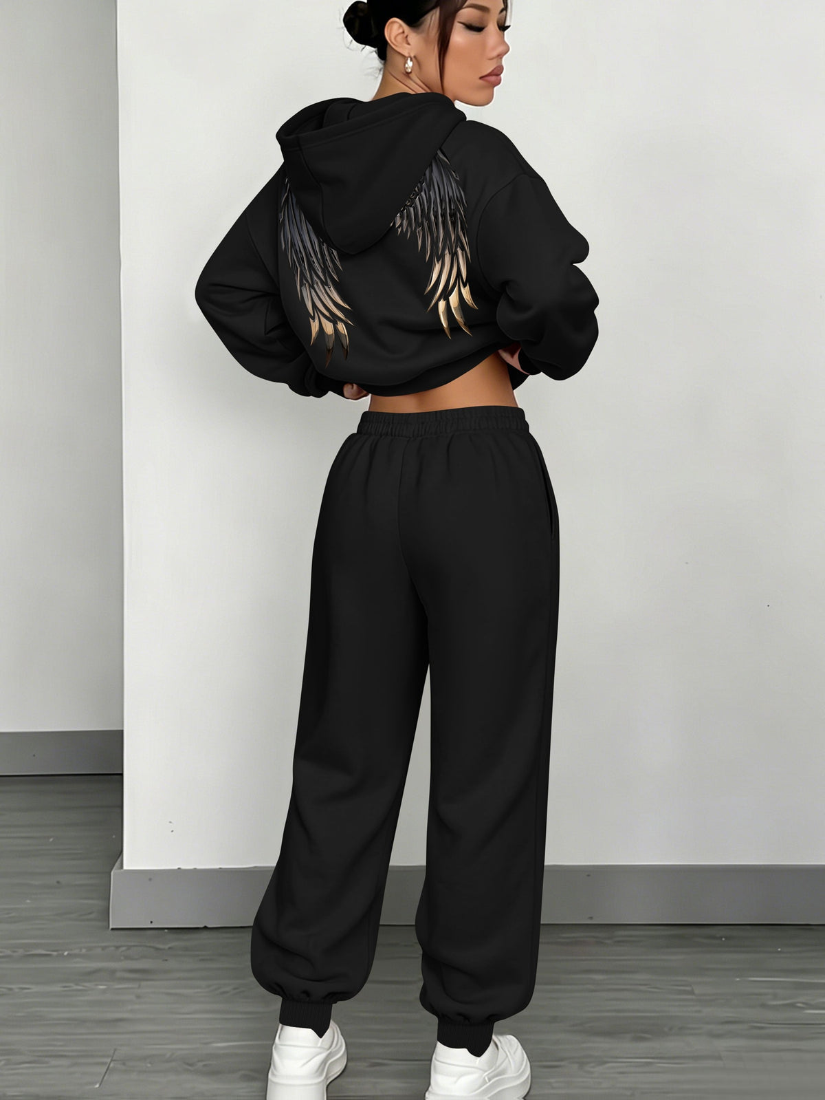 Women’s Fall Winter Casual Loose Hooded Sweatshirt & Pants Set - ayq