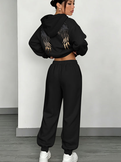 Women’s Fall Winter Casual Loose Hooded Sweatshirt & Pants Set - ayq