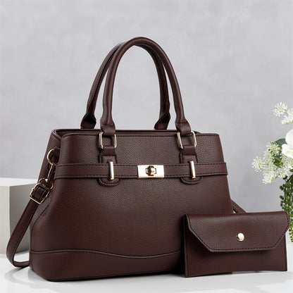 Women’s 2-Piece Faux Leather Quilted Bag Set with Removable Strap