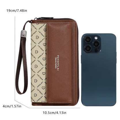 Classic PU Women'S Wallet, Long, Color-Block, Double-Layer Design, Zipper Closure, Zip Pocket, Photo Separation Layer, Nylon Lining, Continental Form Factor, with Positioning Printing for Women