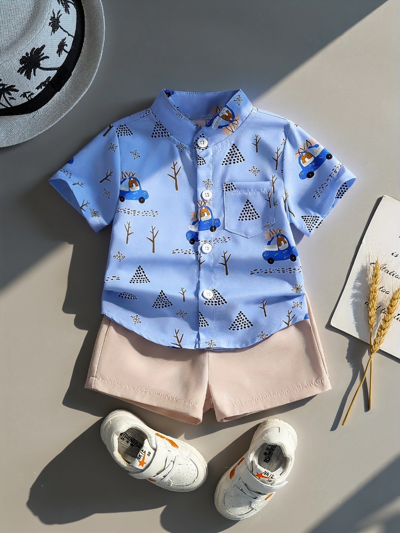 Boys' Spring Summer 2-Piece Outfit Short Sleeve Top & Shorts