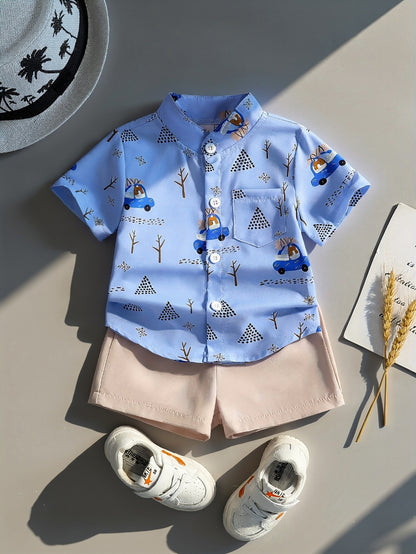 Boys' Spring Summer 2-Piece Outfit Short Sleeve Top & Shorts