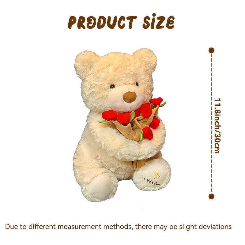 29.97cm Adorable Plush Bear with Hat & Rose - Soft / Stuffed Toy Suitable for Christmas, Gifts for,, Cuddly Companion for Bedtime & Decor