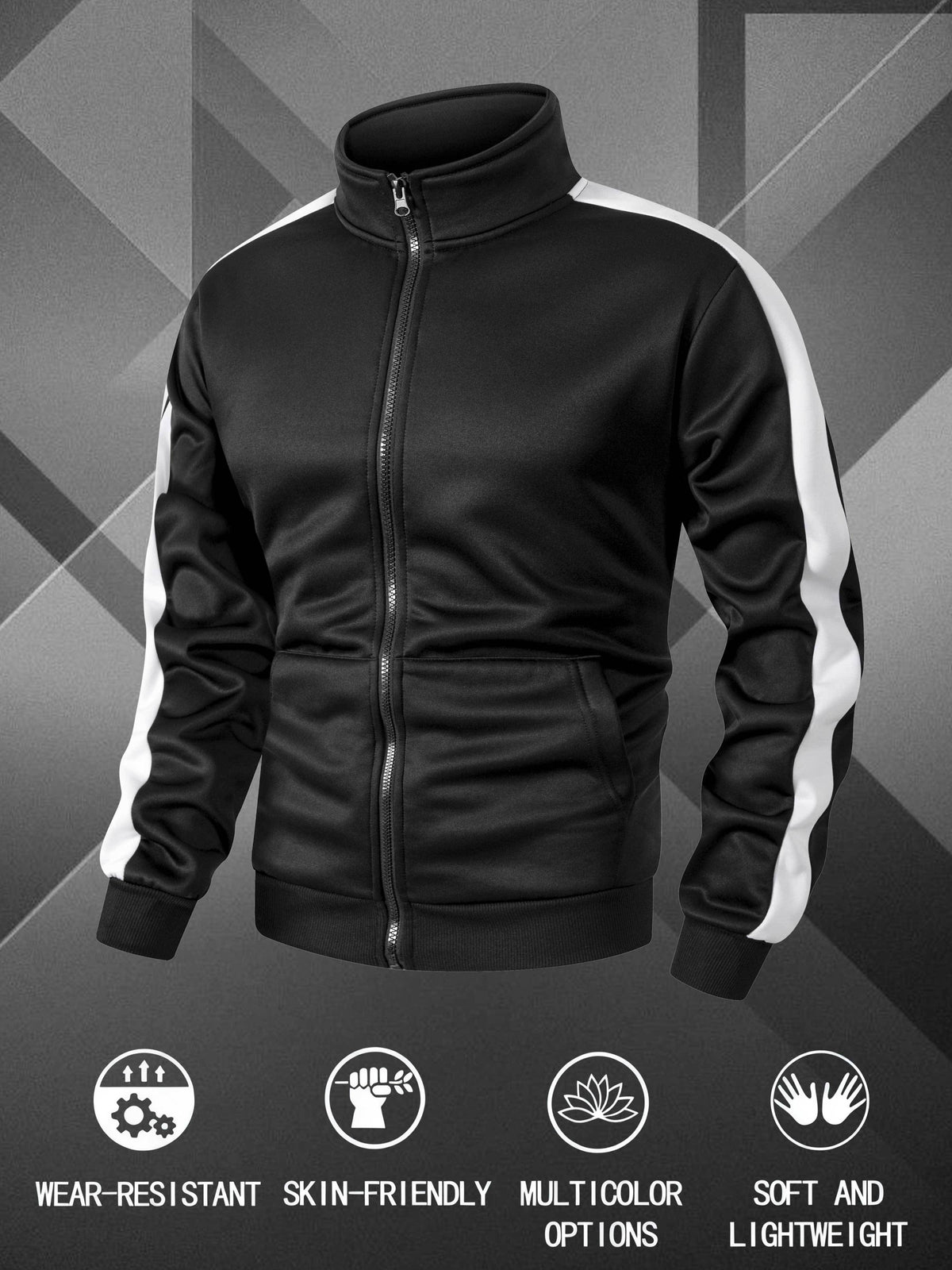Men's Zip-Up Sports Jacket with Color-Block Design for Casual Wear