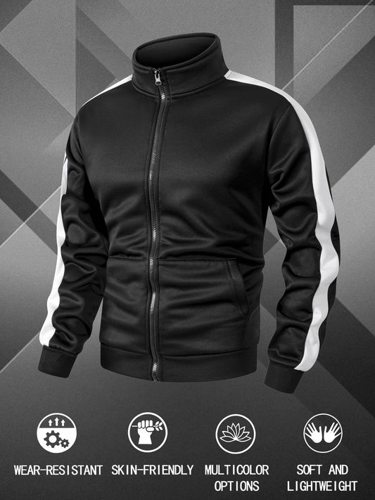 Men's Zip-Up Sports Jacket with Color-Block Design for Casual Wear