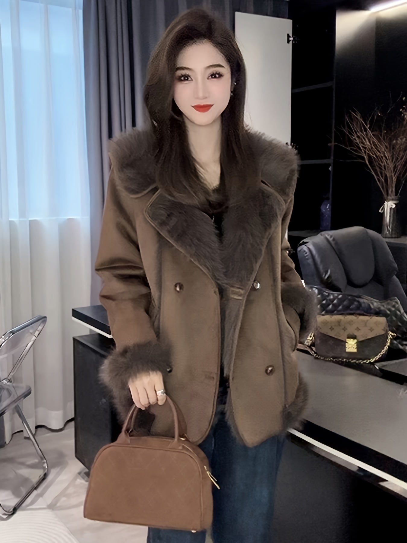 Women'S Winter Coat - Elegant Fur-like Exterior, Luxury Cold Weather Jacket, Easy-Care Outerwear for Everyday & Formal Events, Sophisticated Women'S Outerwear, Ladies Winter Coats, Formal Event Attire, Plush Texture, Durable