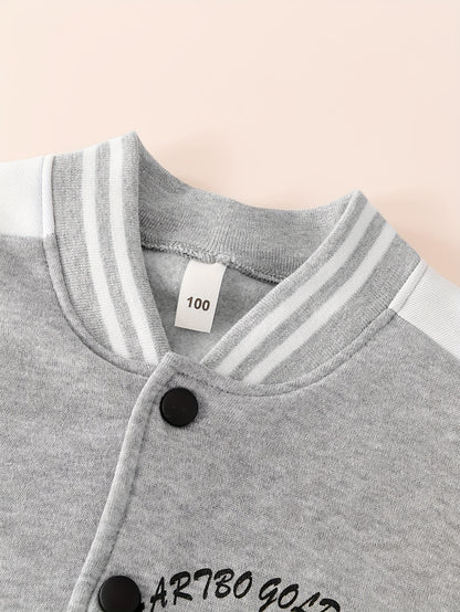 New Autumn And Winter Set: Classic And Stylish Button-Up Baseball Jacket with Letter Pattern Print on The Sleeves, Paired with Pants Featuring Black And White Stripes And Thickened Fleece for Warmth. This Comfortable And Vers