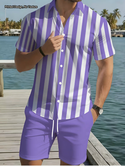 Men's Casual Summer Shirt & Shorts Set with Unique Print