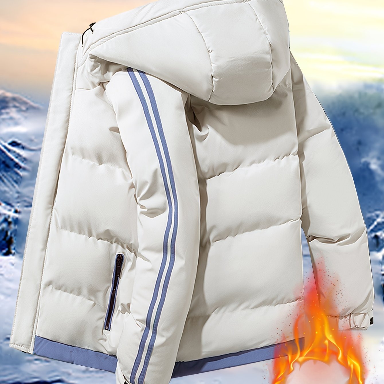 Men'S Heavyweight Winter Hooded Jacket - Thermal Insulated Cold Weather Coat with Zipper Closure, Long Sleeve Outerwear for Hiking, Skiing, Thick, Hiking Gear, Sleek Design, Durable Construction, Outdoor Enthusiasts