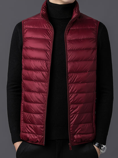 Men's Fashion Solid Color Single Vest, Youth Outdoor Sports Casual Jacket, Men's Spring Autumn Thin Stand Collar Cardigan Vest - ayq