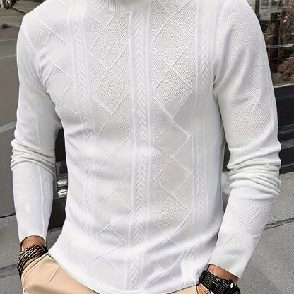 Men'S Thickened Three-Dimensional Square High-Neck Long-Sleeve Knit Sweater
