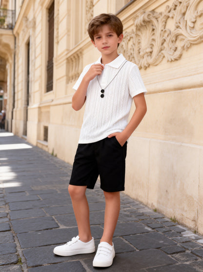 Boys' Casual Polo Shirt Solid Color for Spring and Summer