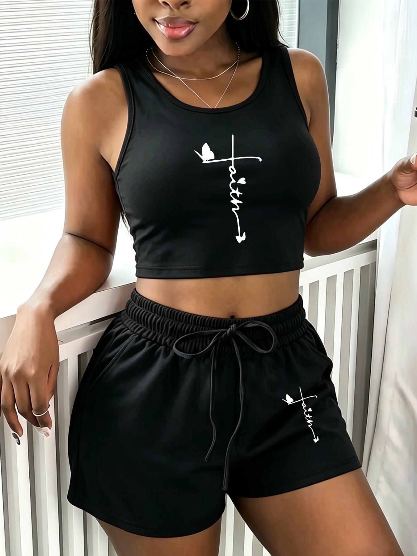 Women's Casual Printed Sleeveless Vest and Loose Shorts Set