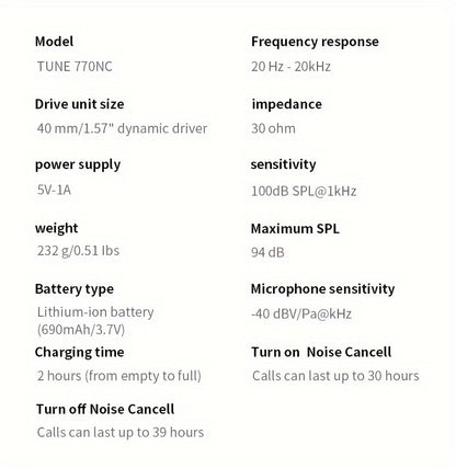 JBL TUNE770NC Wireless Noise Canceling Headphones, Active Noise Cancellation Gaming and Computer Headset for General Use, Sports, Running, Outdoor, Study, High-Quality Earphones with Built-in Microphone