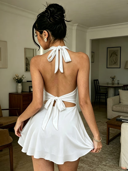 Elegant Women's V-Neck Backless Bodycon Pleated Mini Dress