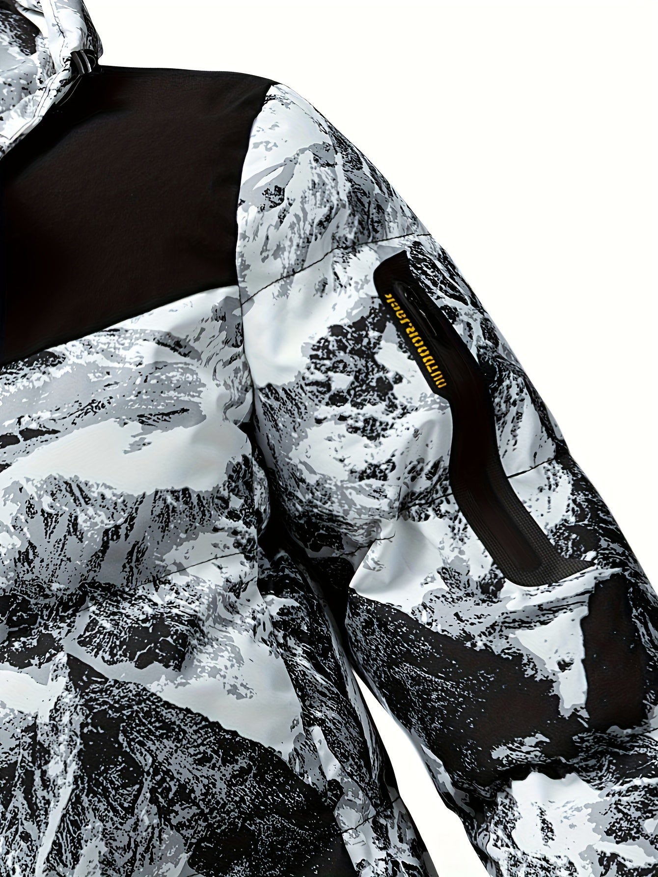 Men'S Heavyweight Winter Jacket - Windproof Thermal Insulated Hooded Coat with Full-Zip Closure, Adjustable Hood & Zippered Arm Pockets - Cold Weather Skiing, Snowboarding, Outdoor Activities - Black/White Camo Pattern - Poly
