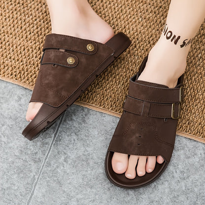 Men's Casual Slip-On Slippers with Adjustable Buckle, Cushioned Sole