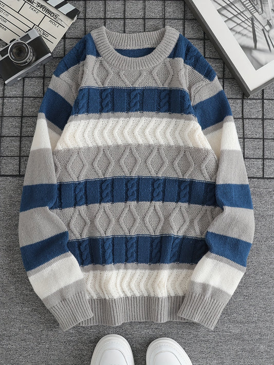 Men'S New Striped Fashion Round-Neck Casual Knit Pullover Sweater for Autumn And Winter