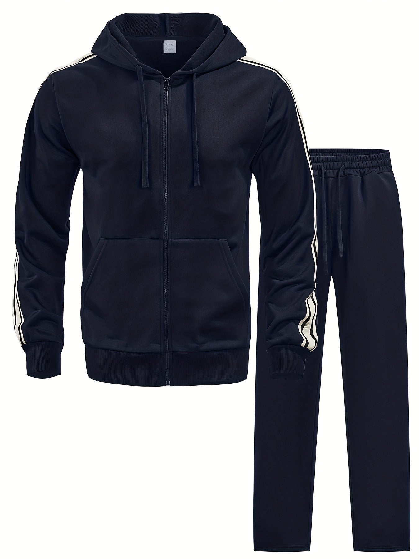 New Cross-Border Casual Sportswear Set of 2pcs, Hooded Zipper Cardigan Jacket Is Easy And Easy to Match, Side Striped Sweatpants Hide Meat And Show Long Legs, Daily Commute, Full of Comfort, Black Main Tone + Side Stripes