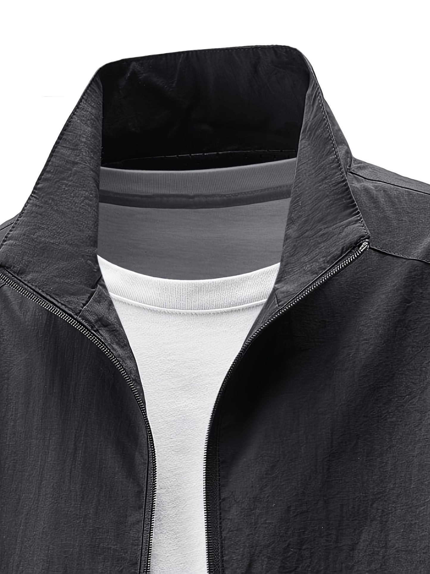 Men'S Olive Green Bomber Jacket with Stand Collar - Casual, Comfortable, Zip-Up Outerwear for Outdoor Activities, Casual Attire|Stand Collar Jacket|Zippered Jacket