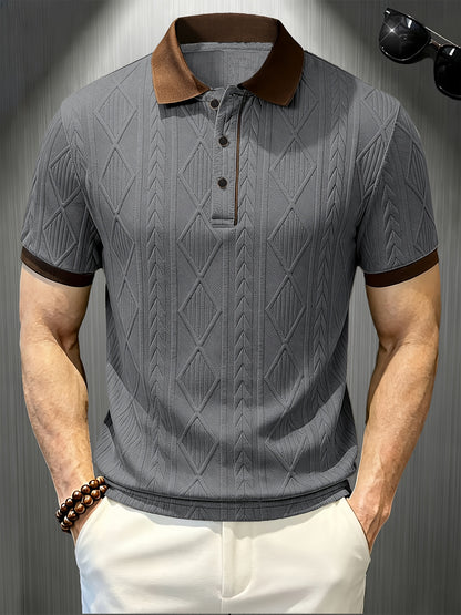 Men's Casual Polo Shirt with Breathable Jacquard Fabric
