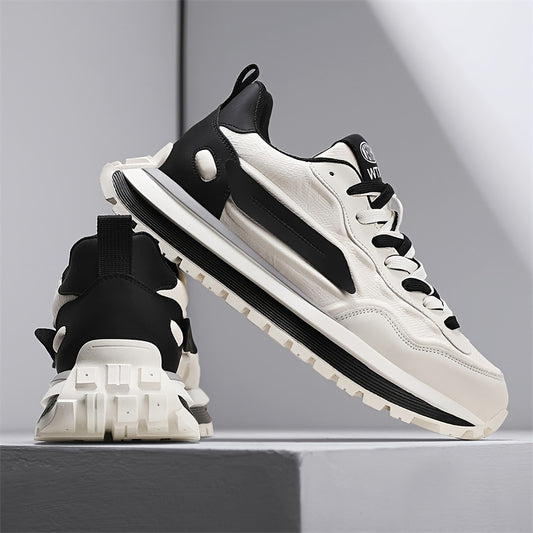 Men's Breathable Casual Sneakers - Trendy Low-Top Lace-Up Sneakers with Soft Rubber Sole, White  Black Design for Spring/Summer, Perfect for Running and Casual Attire, Versatile Running Footwear   Sporty Aesthetic Shoes   Co