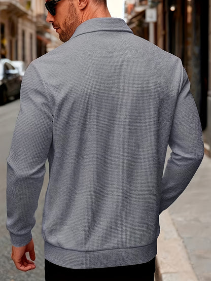 Men's Spring/Fall Sporty Lapel Waffle Knit Zip Jacket
