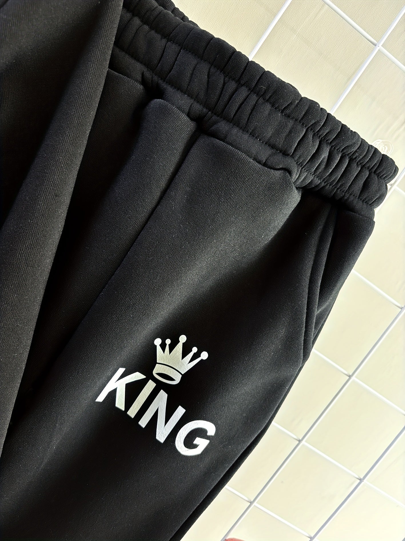 3pcs Boys' Winter Thermal Full Set - Thick Zip-Up Vest, Hooded Sweatshirt & Full-Zip Pants Jacket with & KING Logo Print (Black) - Loose-Fit Cold Weather Outfits for &, Machine Washable, Perfect for Outdoor