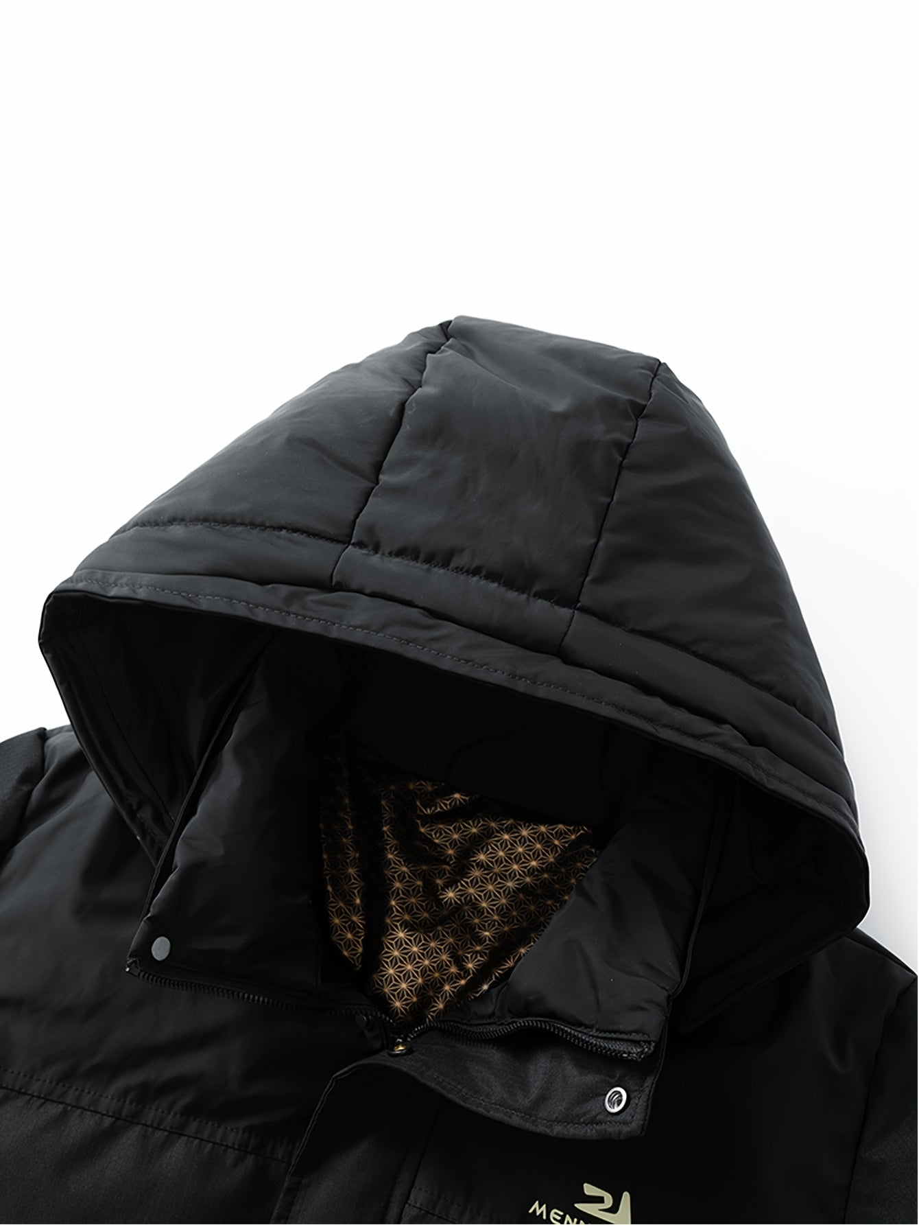 Men's Winter Jacket 100% Polyester Windproof Thermal Insulated Hooded with Detachable Hood, College Style Letter Pattern Zipper Front, Regular Fit for Skiing Outdoor Activities & Daily Wear