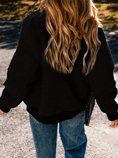 Women'S Elegant Casual Baseball Collar Jacket - Long Sleeve Zip-Up Coat with Asymmetrical Hem, Non-Stretch Fabric, Regular Fit for Spring/Fall, Casual Outerwear, Spring Fall Clothing, Chic Layering Piece, Durable Construction