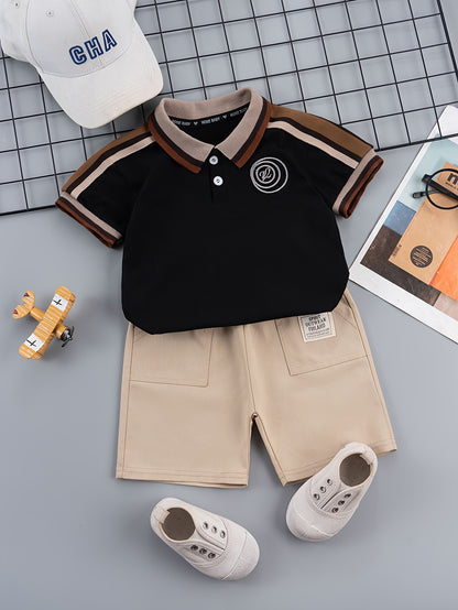 Boys' Summer Cotton Blend T-Shirt & Shorts Set, Casual Style