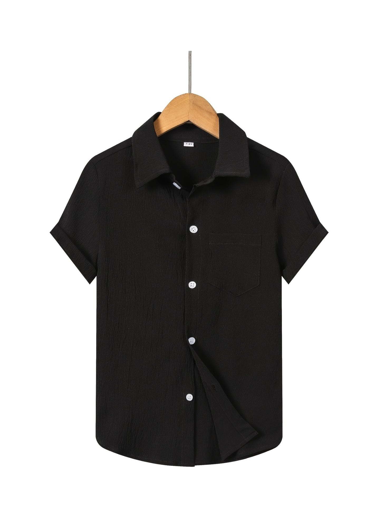 Boys' Casual Short Sleeve Solid Color Shirt with Stretch Fabric