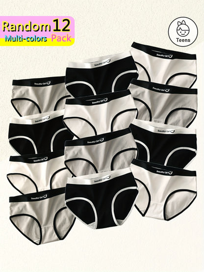 12-Pack Girls' Mid-Rise Cotton-Blend Briefs with Letter Print