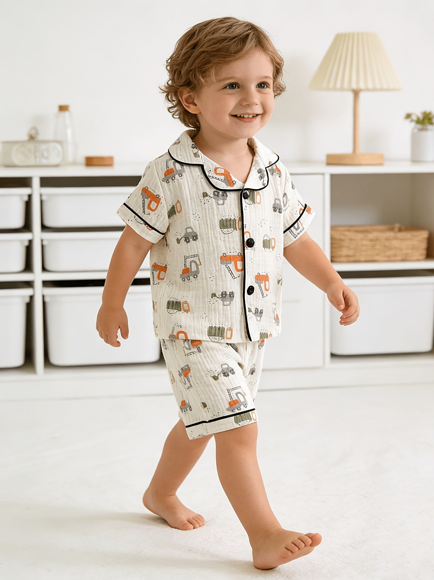 Toddler Boys' Cotton Cartoon Excavator Shorts & Top Set