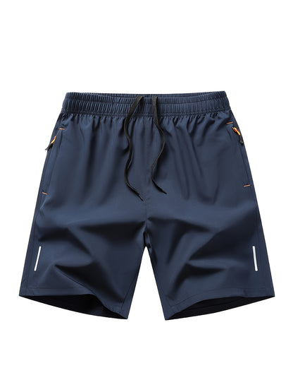 Men'S Ice Sliky Fiber Fabric Running Shorts - Breathable, Wrinkle-Resistant Athletic Shorts with Drawstring Waist & Zipper Pockets for Gym, Tennis, Skateboarding, Yoga, Gym Shorts, Yoga Apparel, Sporty Style, Antislip Constru