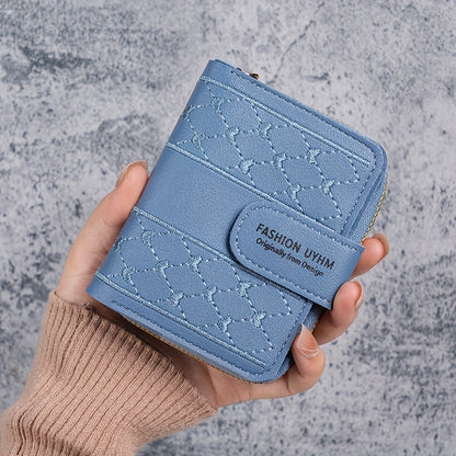 2024 New Style Zippered Foldable Short Wallet, Korean Fashion Embroidered Large Capacity Women'S Clutch Card Holder.