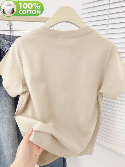 Women's Cotton Casual T-Shirt with Alphabet Pattern, Summer Fit