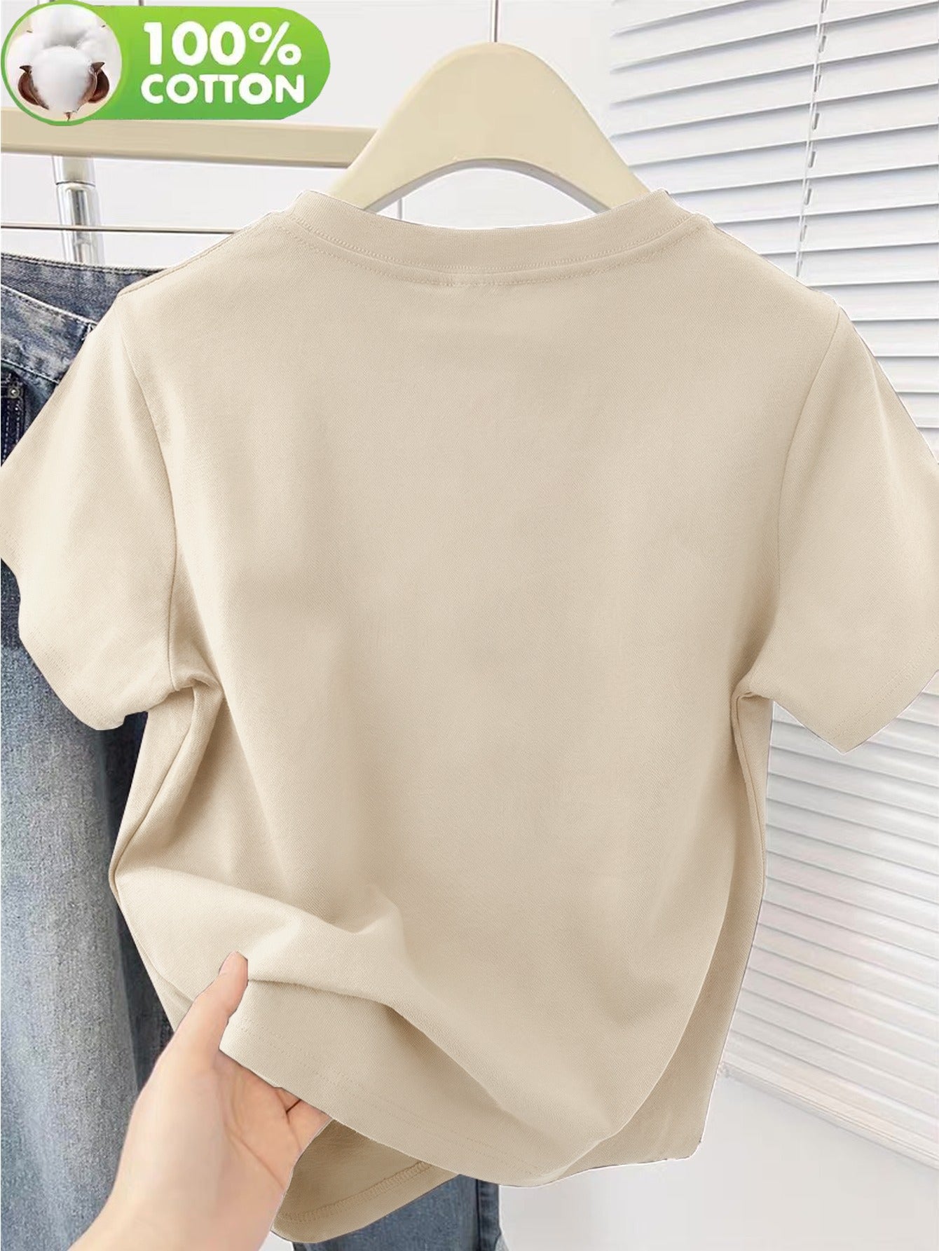 Women’s Cotton Crew Neck T-Shirt with Heart Applique, Casual Fit
