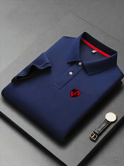 Men'S Fashion Short-Sleeve POLO Shirt | Contrast Rib-Knit Collar with 3D High-Frequency Print | Casual Style, Regular Fit, Summer Season - ayq