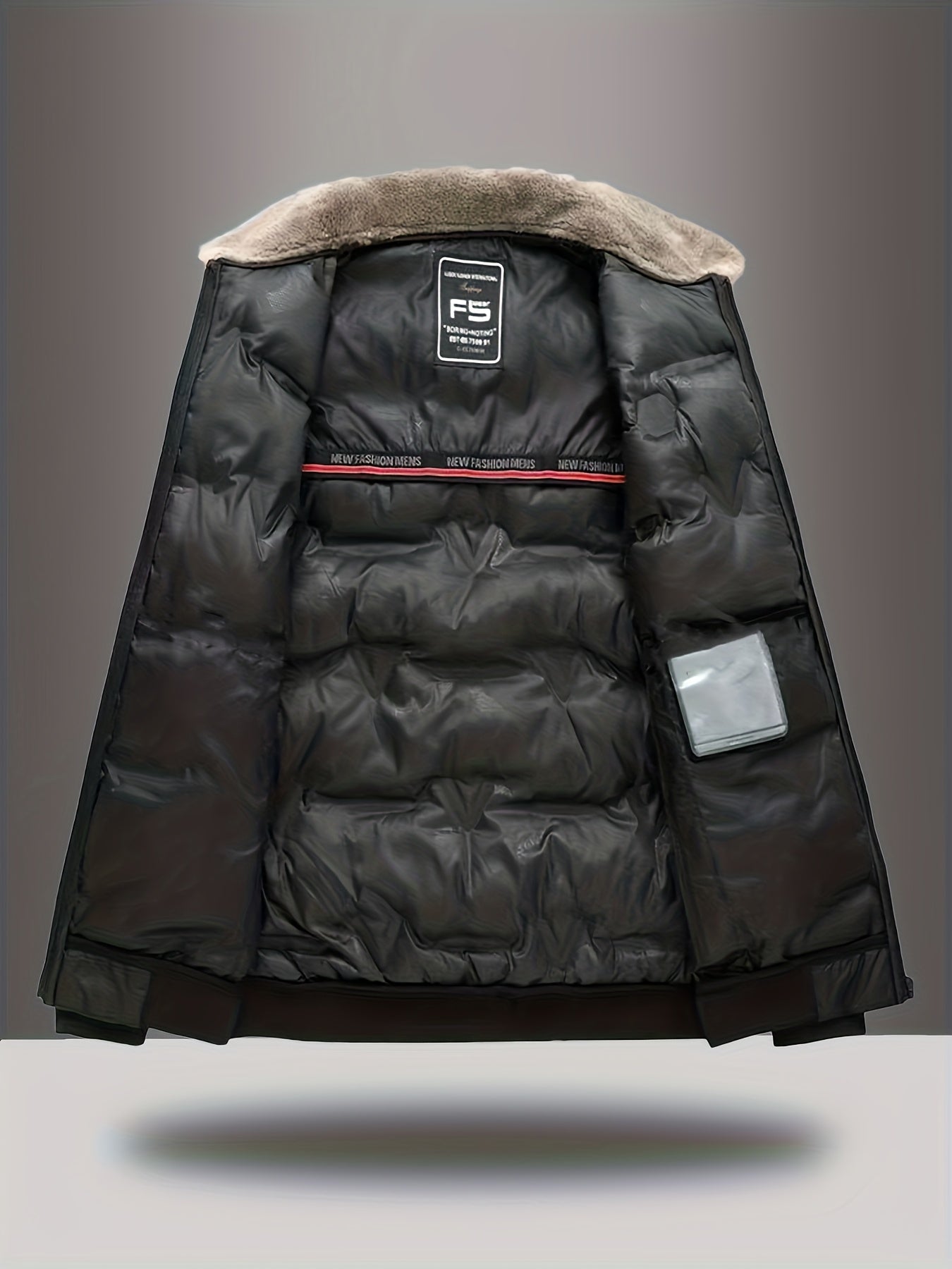 Men'S Heavy-Duty Winter Coat - Full-Zip Cold Weather Jacket with Zippered Pockets, Non-Stretch Fabric, Elegant Lapel Collar - Formal & Everyday Outerwear for Men, Winter Jacket, Seasonal Fashion, Classic Design, Durable Const