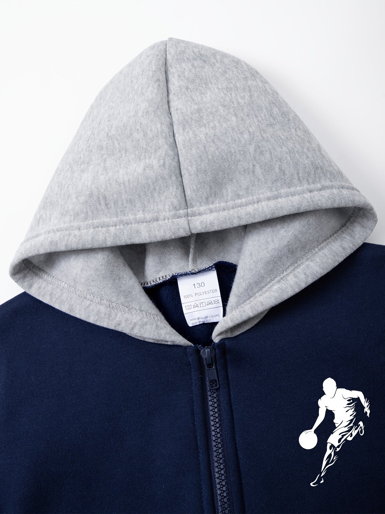 2pcs Boys' Casual Sportswear Set, Fashion Basketball Print Fleece-Lined Zip-Up Hoodie + Pants for Autumn and Winter, Suitable for Daily Wear and Outdoor Activities, Perfect for Outdoor