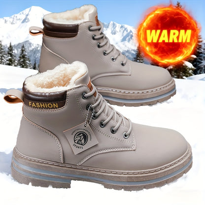 Men's Snow Sports Training Shoes for Autumn and Winter, Featuring a Plush-lined Thick Design for All-over Comfort. Soft, Light Beige-friendly, and Thickly Insulated for Warmth, Suitable for Various Winter Leisure Activities.