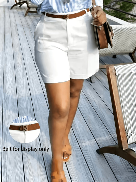 Women's Elegant Summer Casual Polyester Shorts with Pockets - ayq