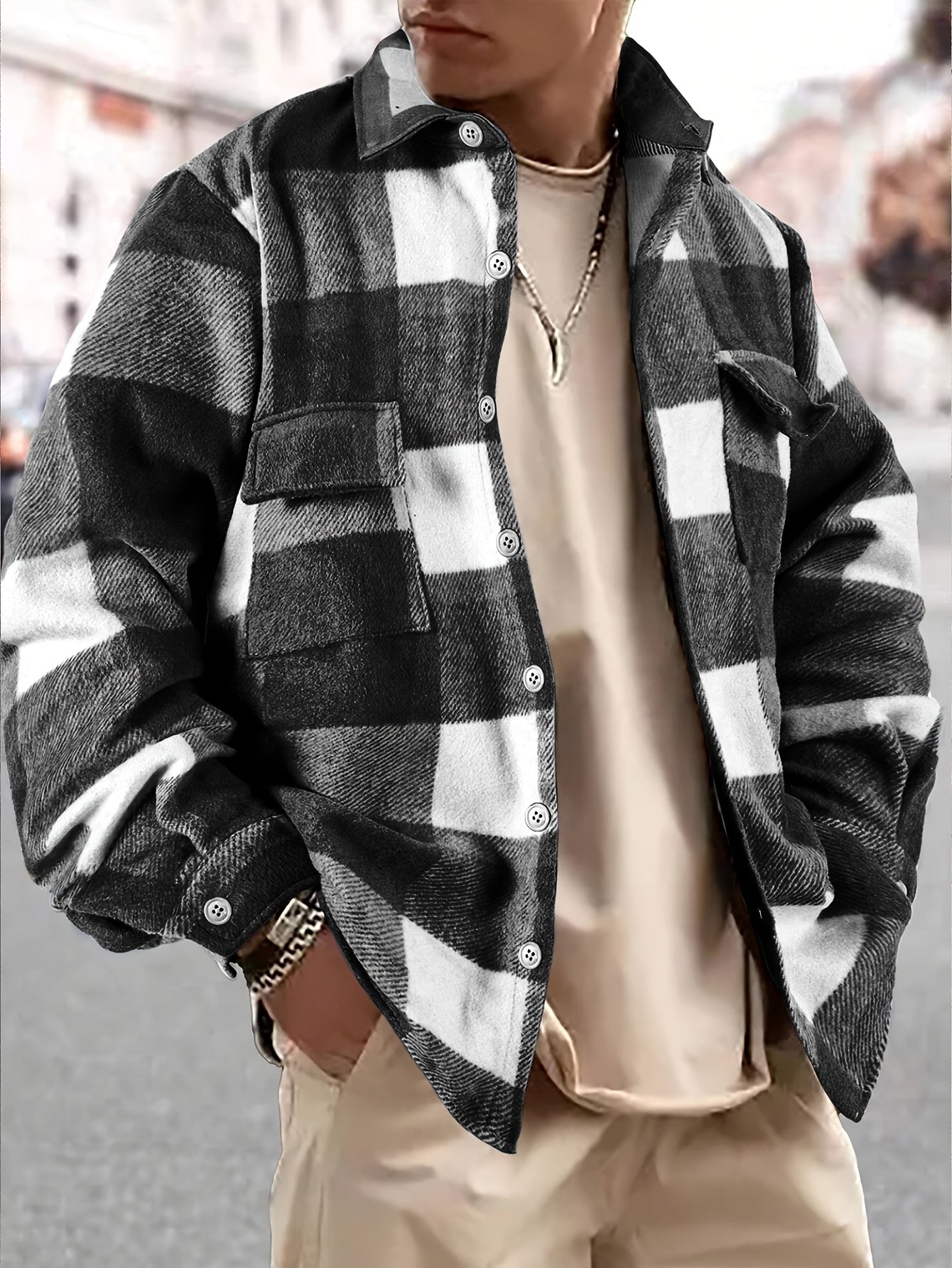 Men's Vintage Plaid Lapel Casual Jacket - Long Sleeve Outerwear